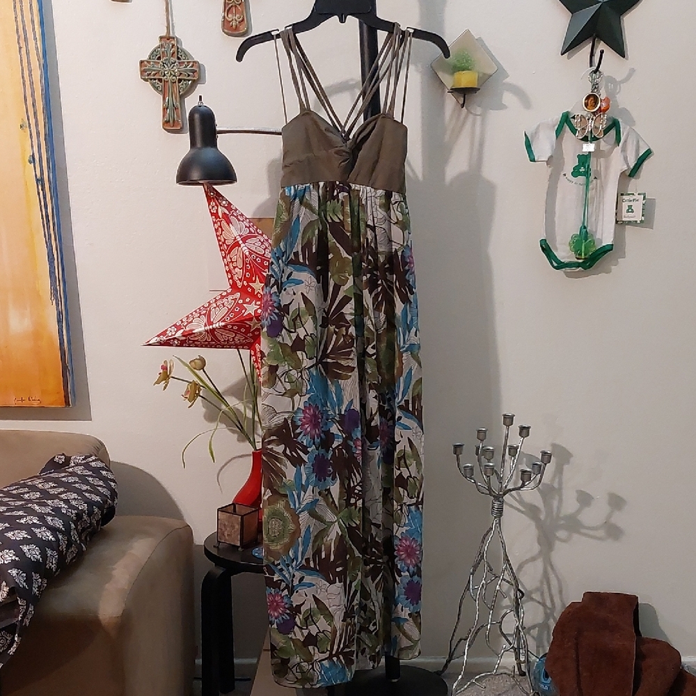 Beautiful Olive Green Floral Print Maxi Dress